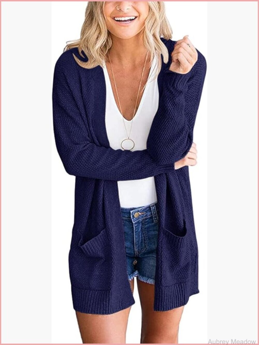 Womens Long Sleeve Waffle Knit Cardigan Sweater Open Front with Pockets